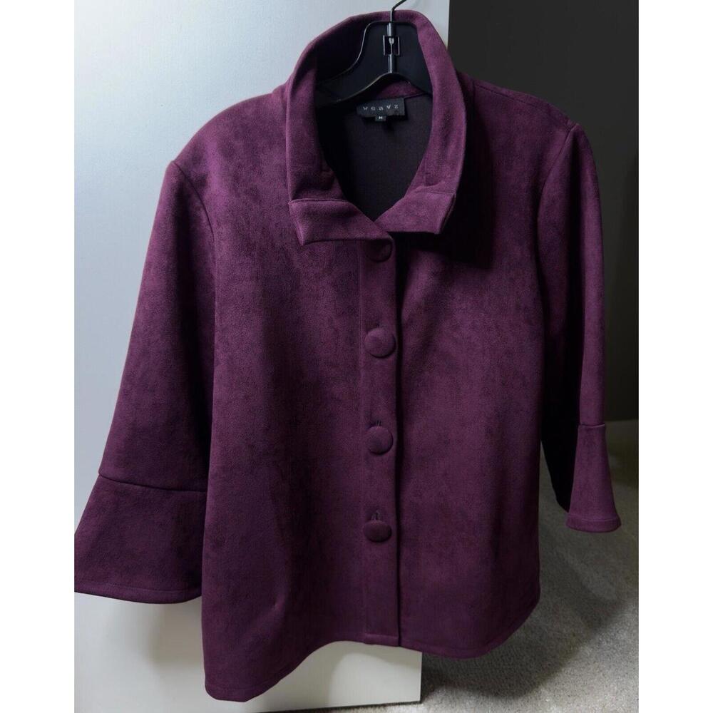 WEAVZ blazer Jacket Purple Button Closure Sz M Pockets Velvet Suede Feel Career